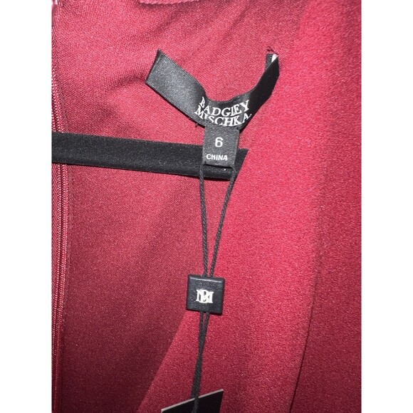Badgley Mischka Dress 6 Womens Ruby Red Ruched Pleated Drape Sheath Career New - Picture 11 of 13